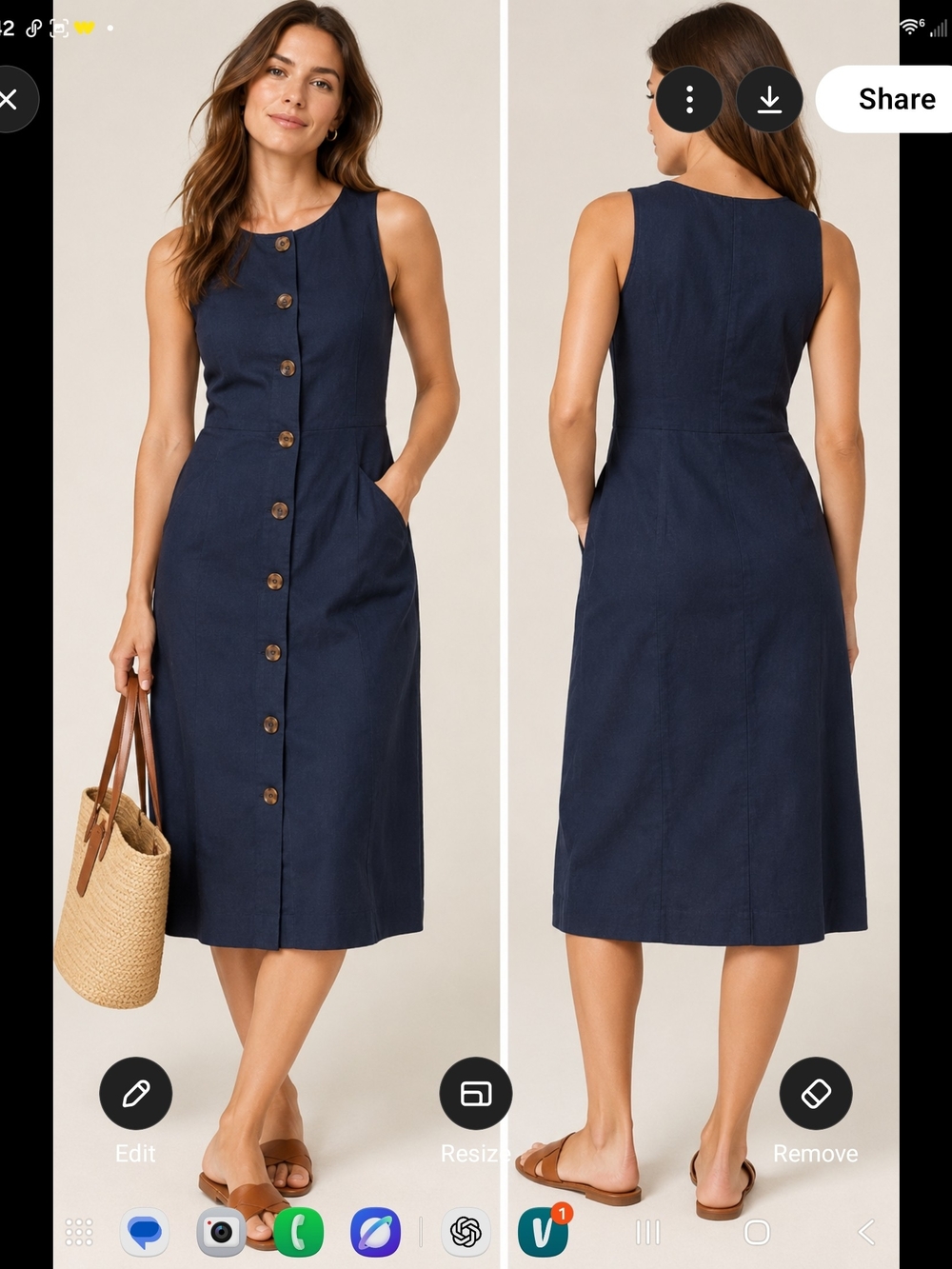 J. Crew Navy Sleeveless Button-Front Midi Dress Size 6P